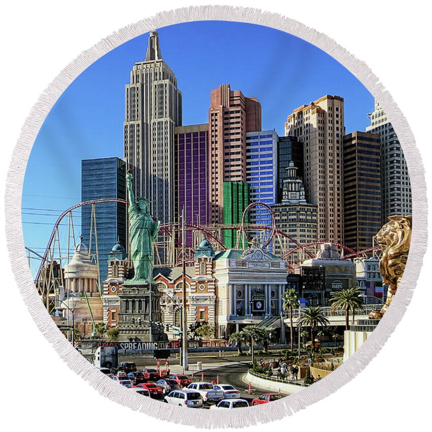 Las Vegas Round Beach Towel featuring the photograph New York, New York by Tatiana Travelways