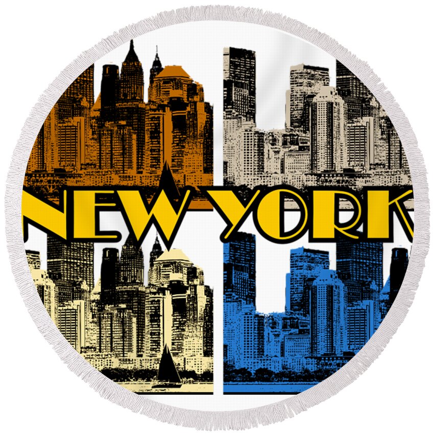 New-york Round Beach Towel featuring the digital art New York 4 color by Piotr Dulski