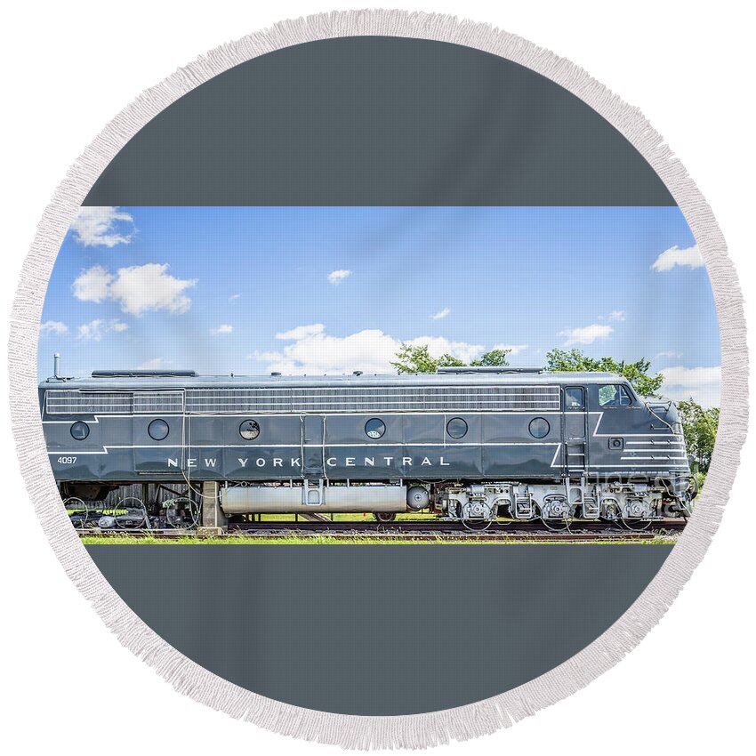 ‎diesel Locomotive Round Beach Towel featuring the photograph New York Central System Locomotive Vintage 3 by Edward Fielding