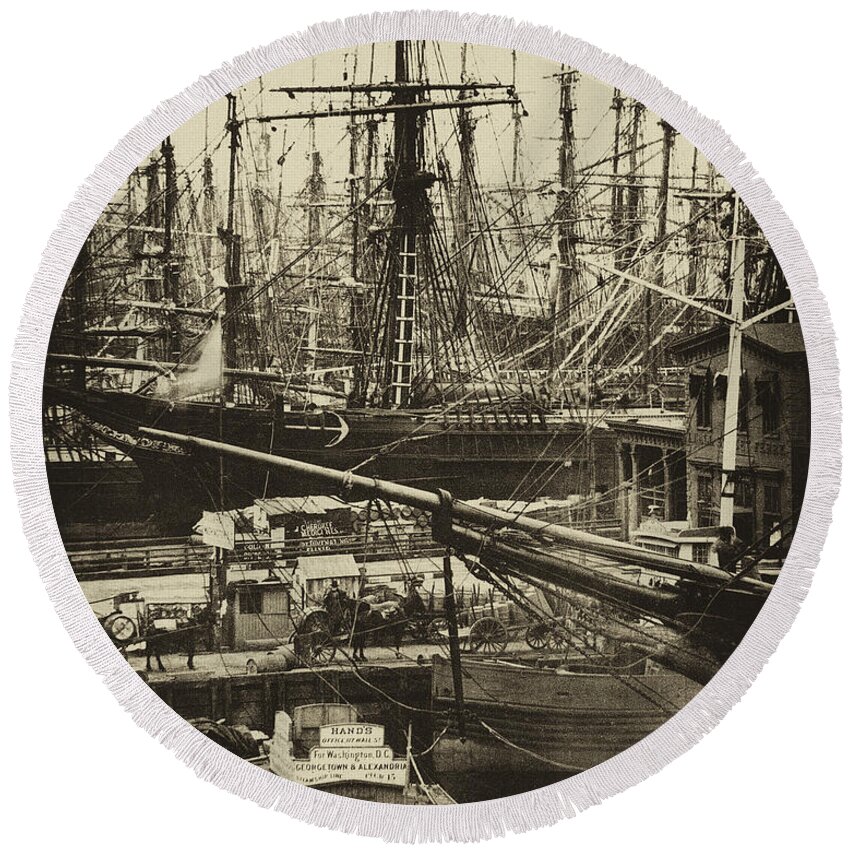 New York Round Beach Towel featuring the photograph New York City Docks - 1800s by Paul W Faust - Impressions of Light