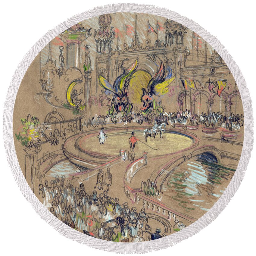 1906 Round Beach Towel featuring the drawing NEW YORK, CONEY ISLAND, c1906. by Granger