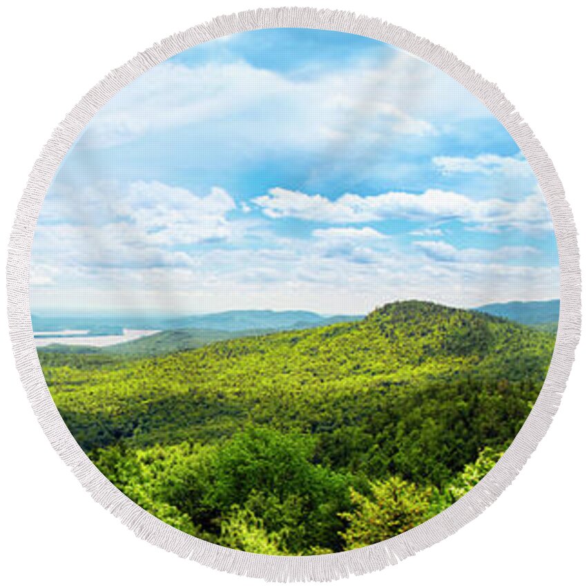 New York Round Beach Towel featuring the photograph New York Scenic Adirondack Mountains Panorama by Christina Rollo