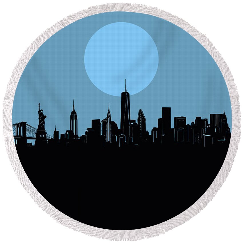 New York Round Beach Towel featuring the digital art New York Skyline Minimalism 2 by Bekim M