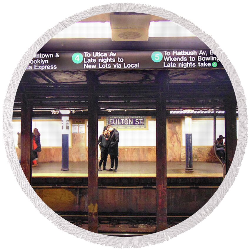  Round Beach Towel featuring the digital art New York Subway by Darcy Dietrich