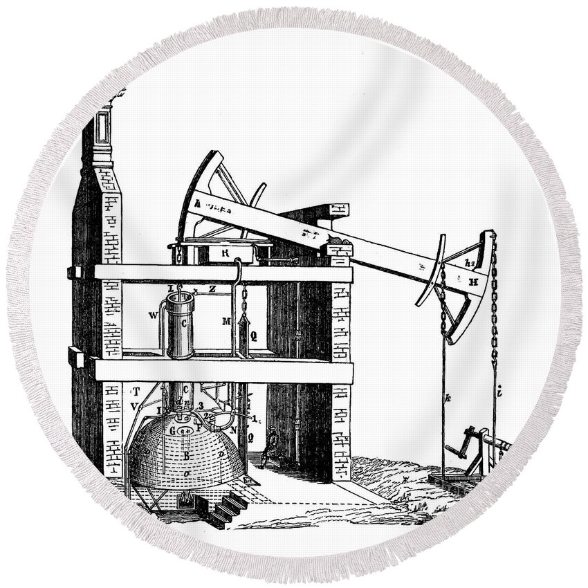 Science Round Beach Towel featuring the photograph Newcomen Atmospherical Steam Engine by Science Source
