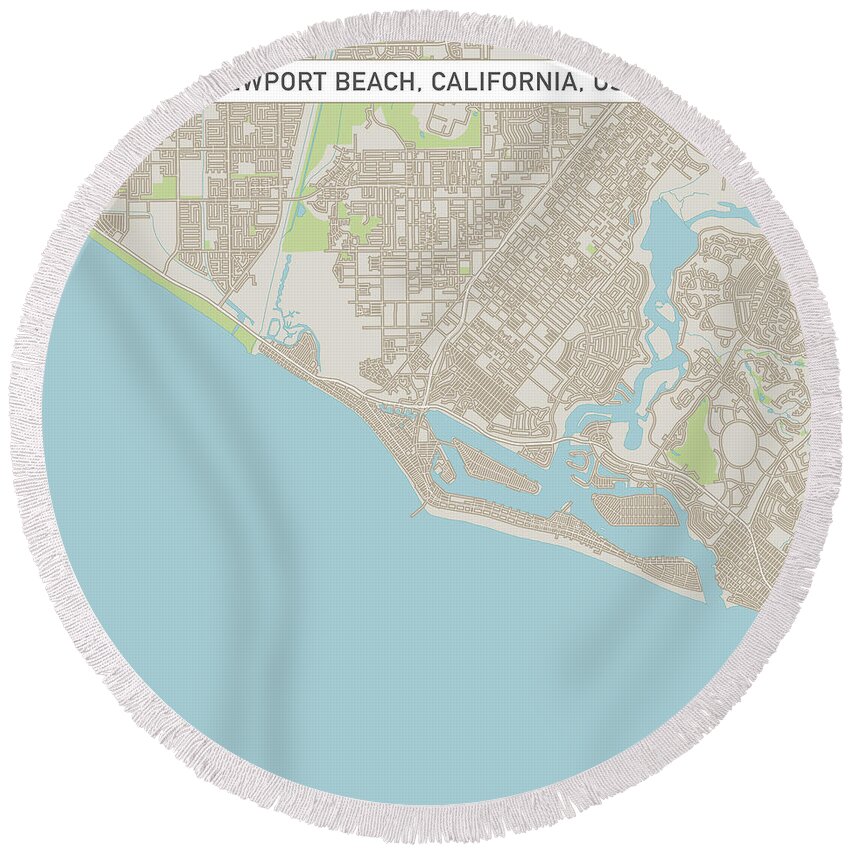 Newport Beach Round Beach Towel featuring the digital art Newport Beach California US City Street Map by Frank Ramspott