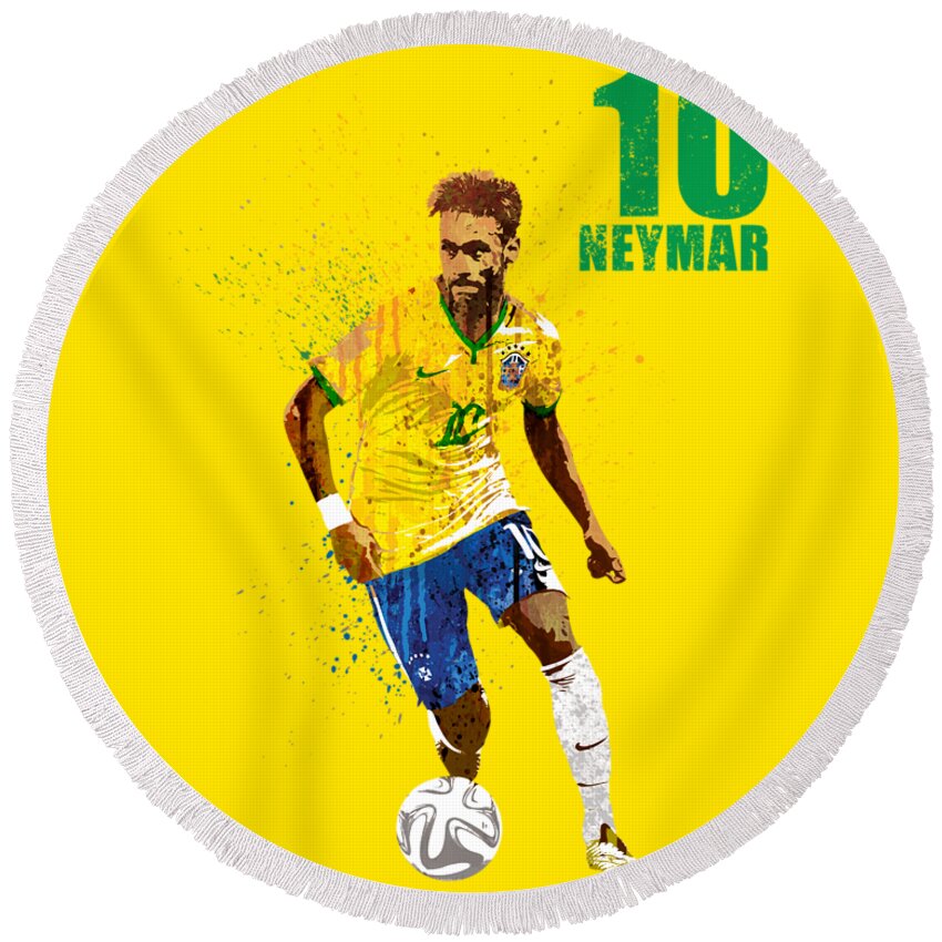 Messi Round Beach Towel featuring the painting Neymar Junior by Art Popop