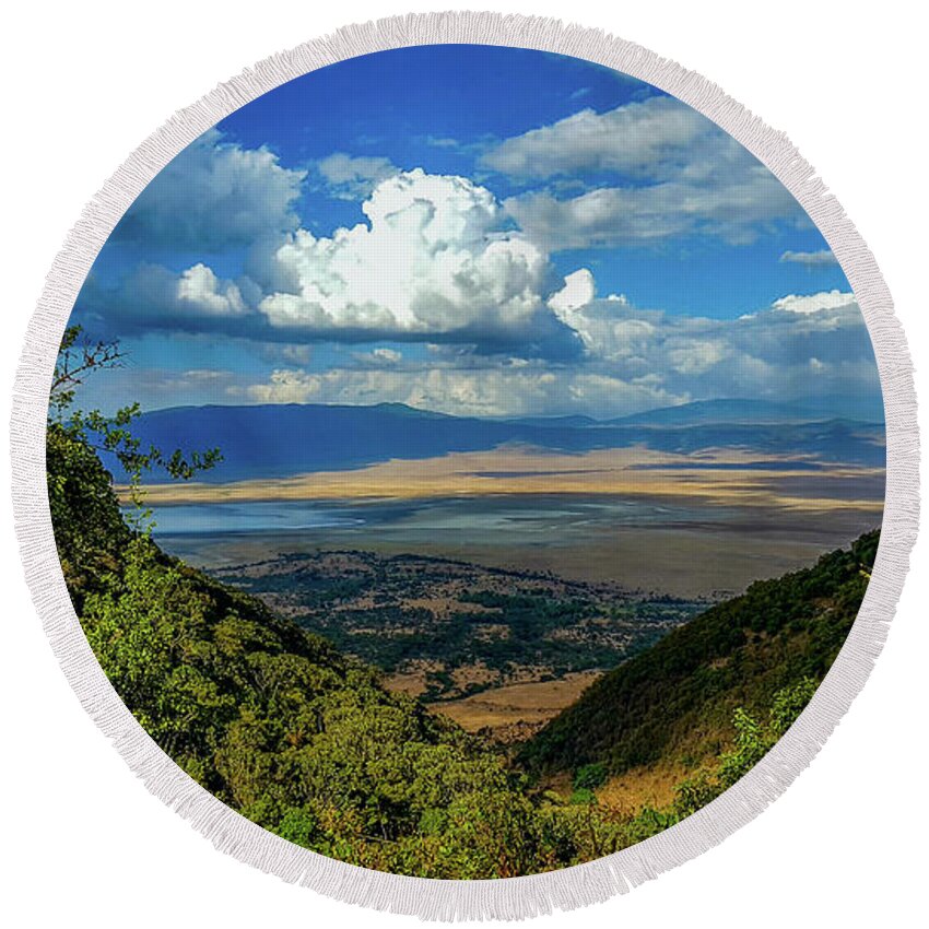 Africa Round Beach Towel featuring the photograph Ngorongoro Crater by Marilyn Burton