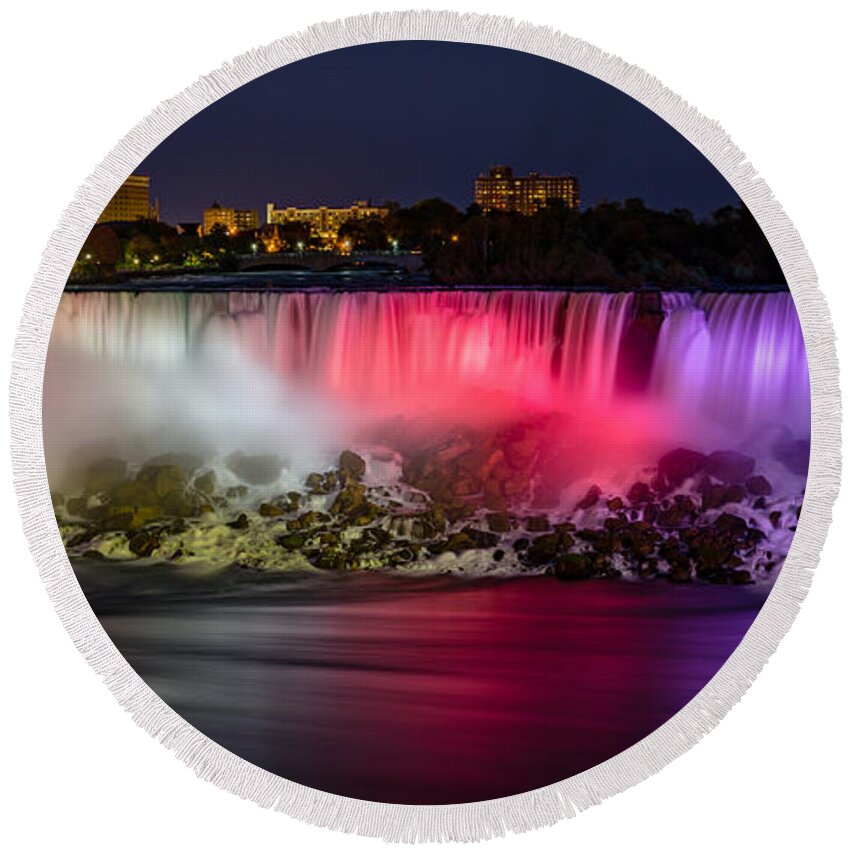 2:1 Round Beach Towel featuring the photograph Niagara Falls at Night #1 by Mark Rogers