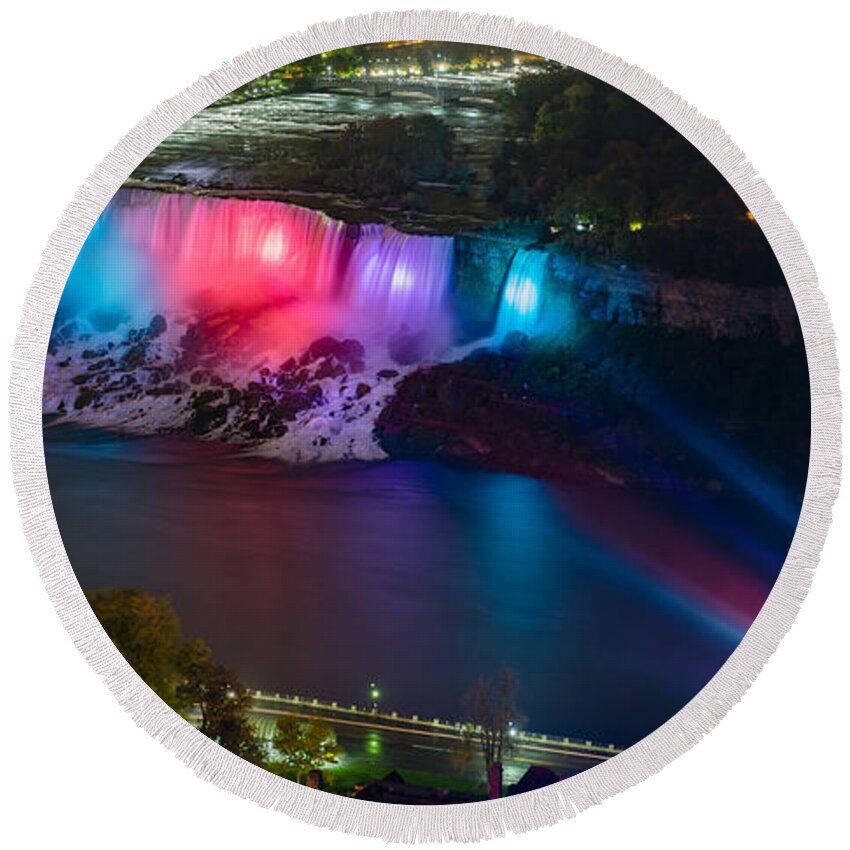 2:1 Round Beach Towel featuring the photograph Niagara Falls at Night #2 by Mark Rogers