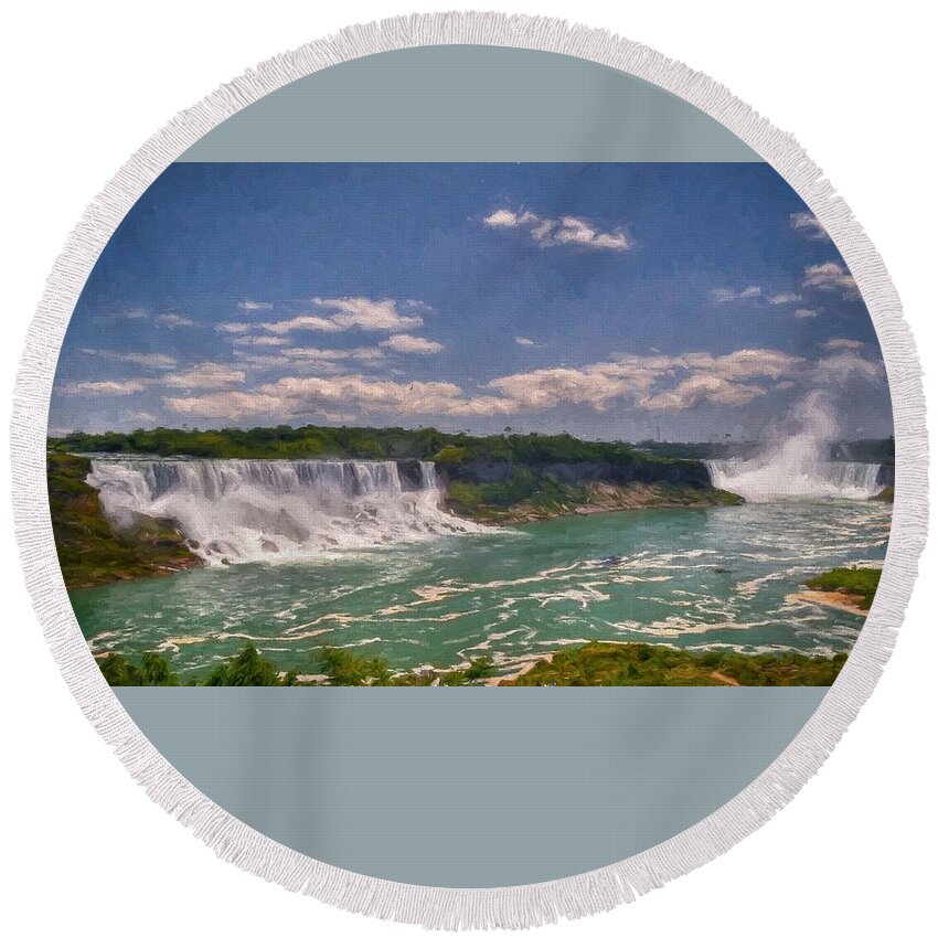 Landscape Round Beach Towel featuring the digital art Niagara Falls #3 by Charmaine Zoe