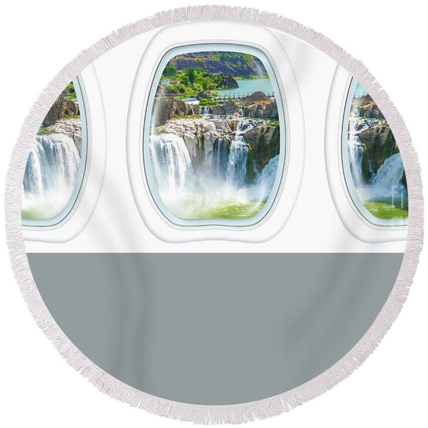 Waterfalls Round Beach Towel featuring the photograph Niagara Falls Porthole windows by Benny Marty
