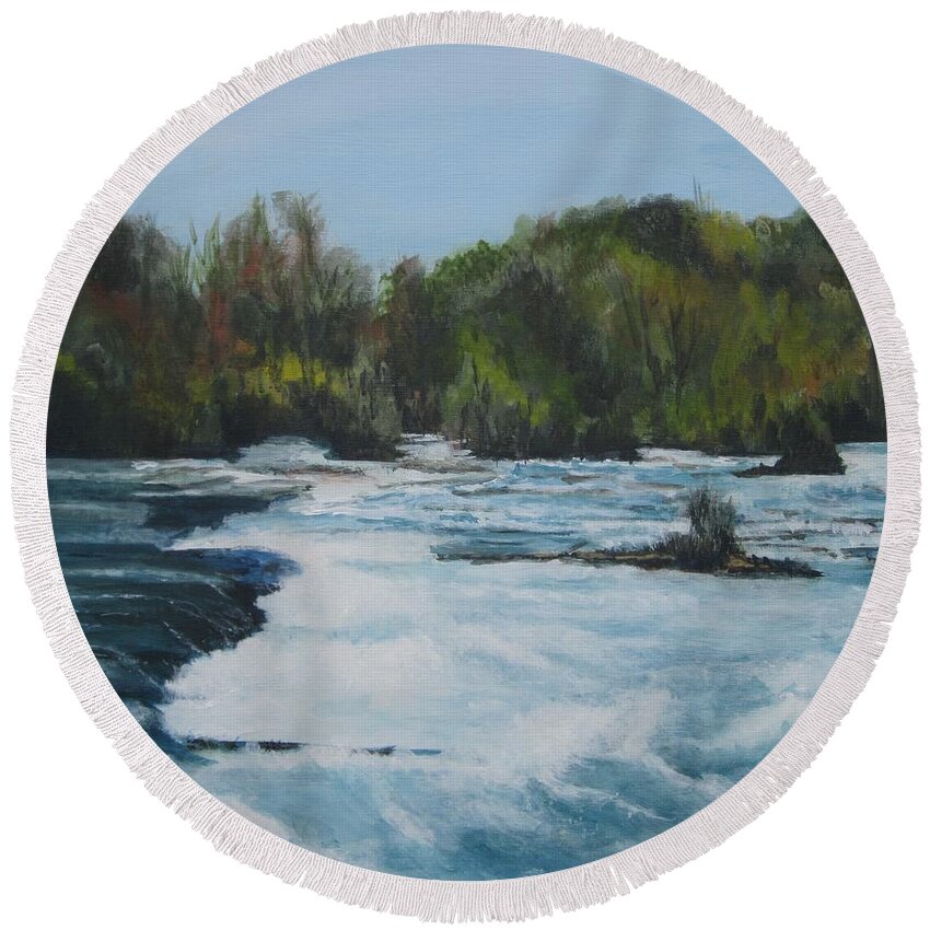 Niagra Round Beach Towel featuring the painting Niagra Rapids by Paula Pagliughi