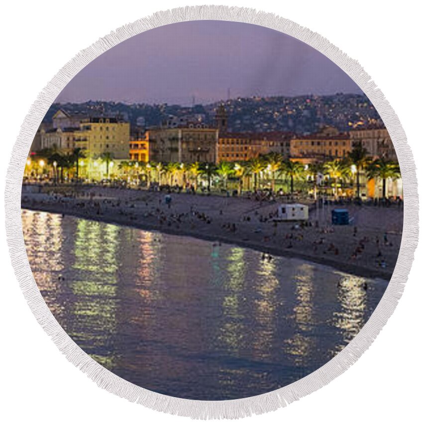 Nice Round Beach Towel featuring the photograph Nice at night by Nigel R Bell