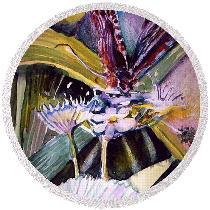 Butterfly Round Beach Towel featuring the painting Nice Landing by Mindy Newman