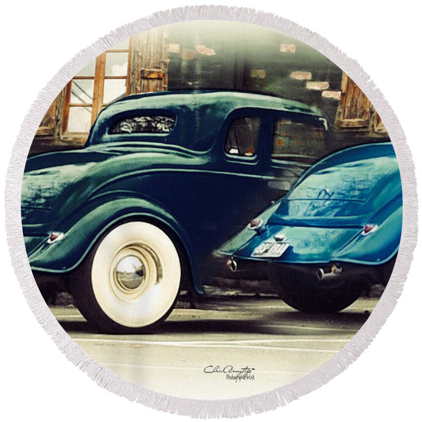 Ford Roadster Round Beach Towel featuring the photograph Nice Wheels by Chris Armytage