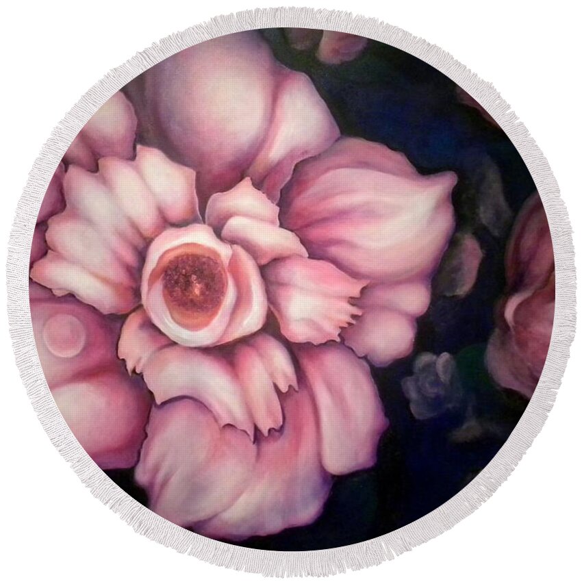 Pinkish Large Blooms Round Beach Towel featuring the painting Night Blooms by Jordana Sands