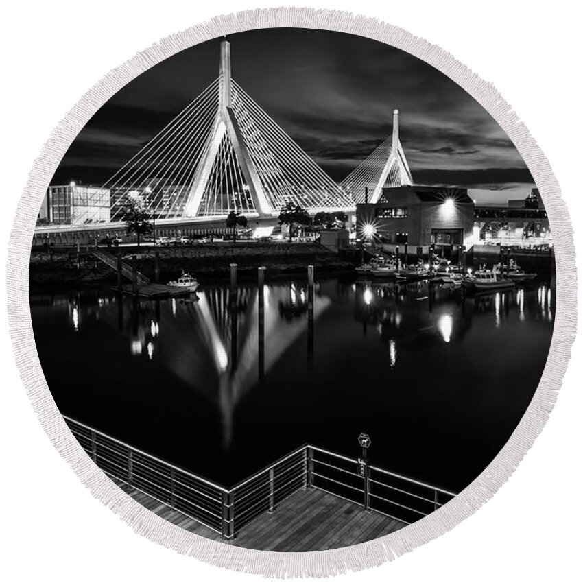 Boston Round Beach Towel featuring the photograph Night Falling on Zakim Bridge by Kristen Wilkinson