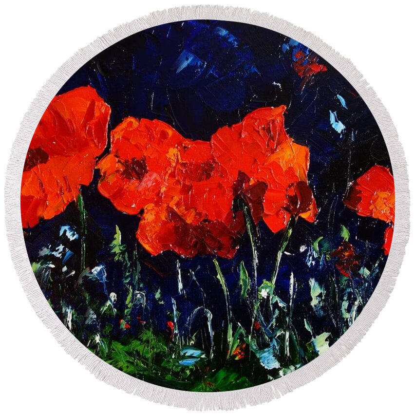 Poppies Round Beach Towel featuring the painting Night Guard by Valerie Curtiss