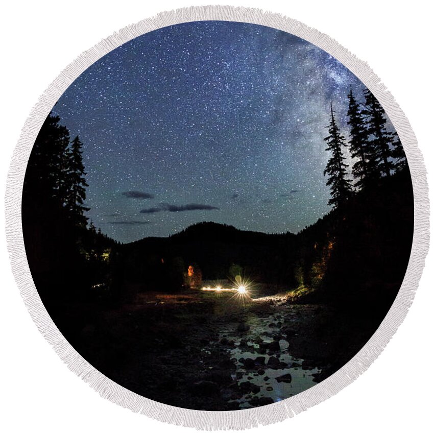 Night Round Beach Towel featuring the photograph Night on the Blue River by Cat Connor