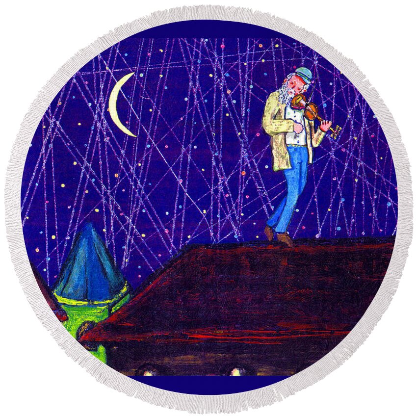 Jewish Round Beach Towel featuring the painting Night Song by Michael A Klein