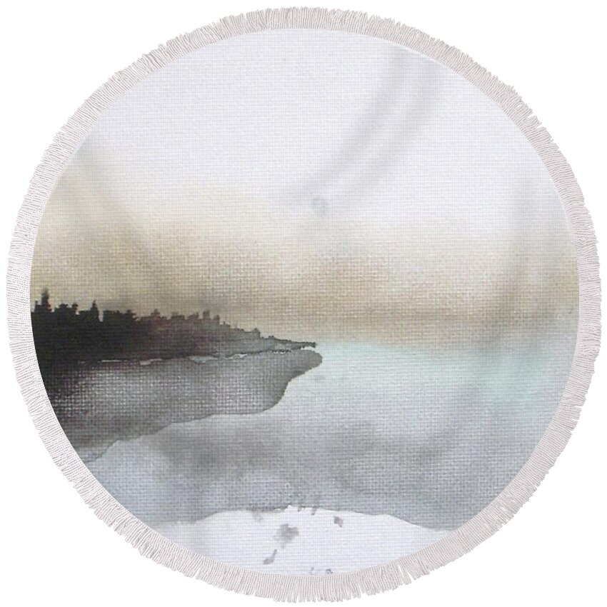 Seascape Round Beach Towel featuring the painting Nightfall on the Lake by Vesna Antic