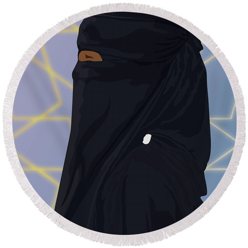 Muslim Round Beach Towel featuring the digital art Niqabi Center by Scheme Of Things Graphics
