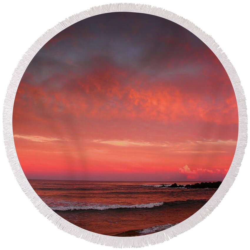 Nj Beach Sunset 4 Round Beach Towel featuring the photograph NJ Beach Sunset 4 by Raymond Salani III