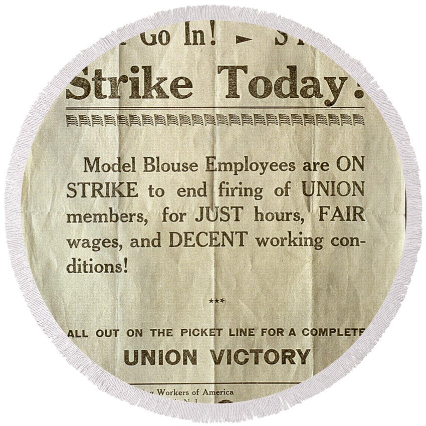 1935 Round Beach Towel featuring the photograph Nj: Strike Poster, 1935 by Granger