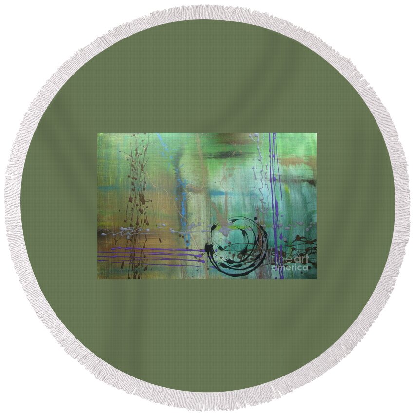 Abstract Round Beach Towel featuring the painting No. 169 by Jacqueline Athmann