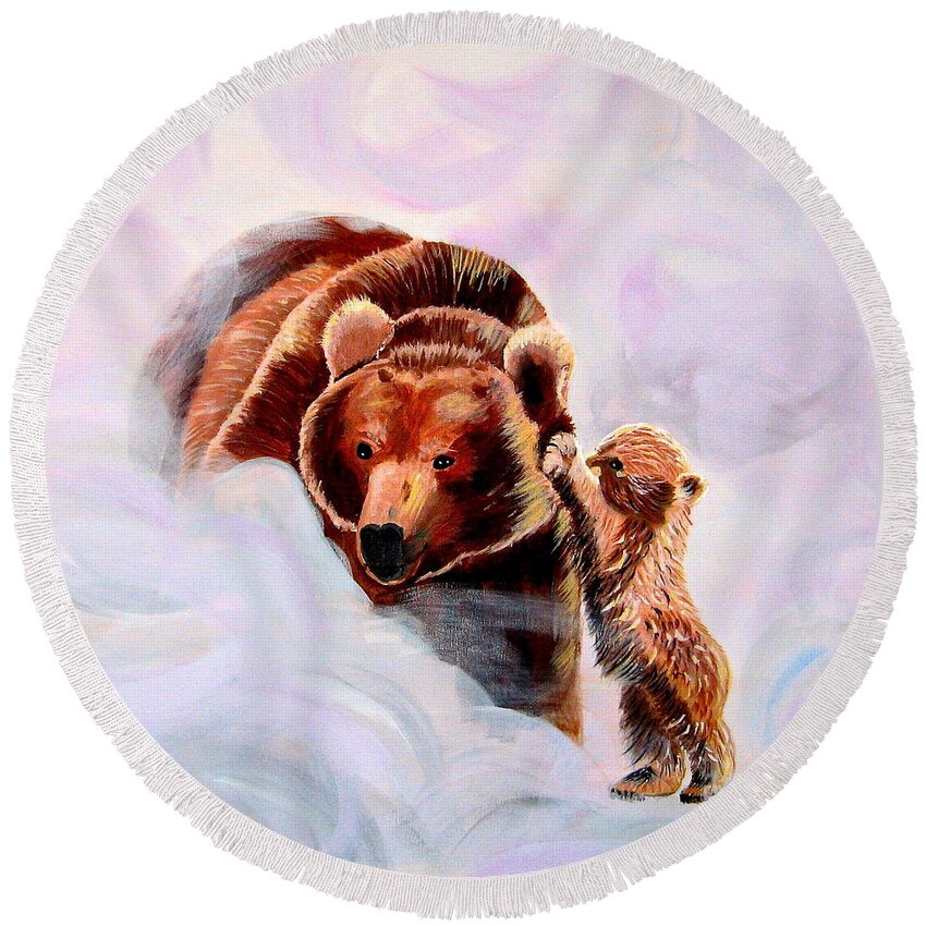 Bears Round Beach Towel featuring the painting No Mama by Phyllis Kaltenbach