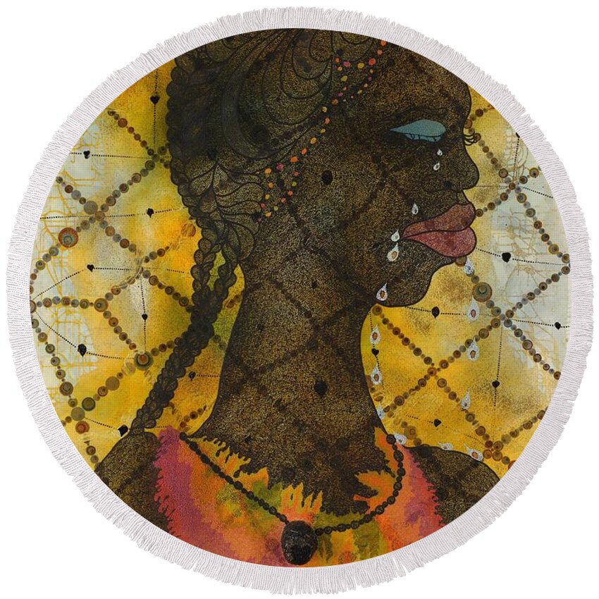 Chris Ofili - No Woman Round Beach Towel featuring the painting No Woman, No Cry by Celestial Images