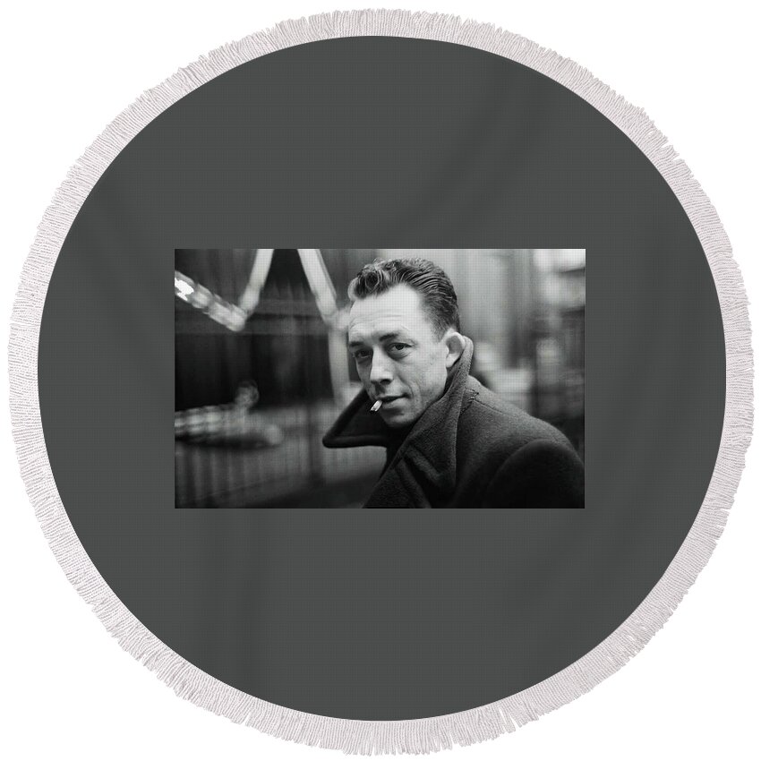 Nobel Prize Winning Writer Albert Camus Unknown Date #2 -2015 Round Beach Towel featuring the photograph Nobel Prize Winning Writer Albert Camus Unknown Date #2 -2015 by David Lee Guss