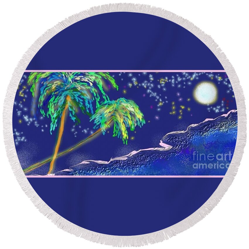 Palms Round Beach Towel featuring the painting Noche Tropical by Alice Terrill