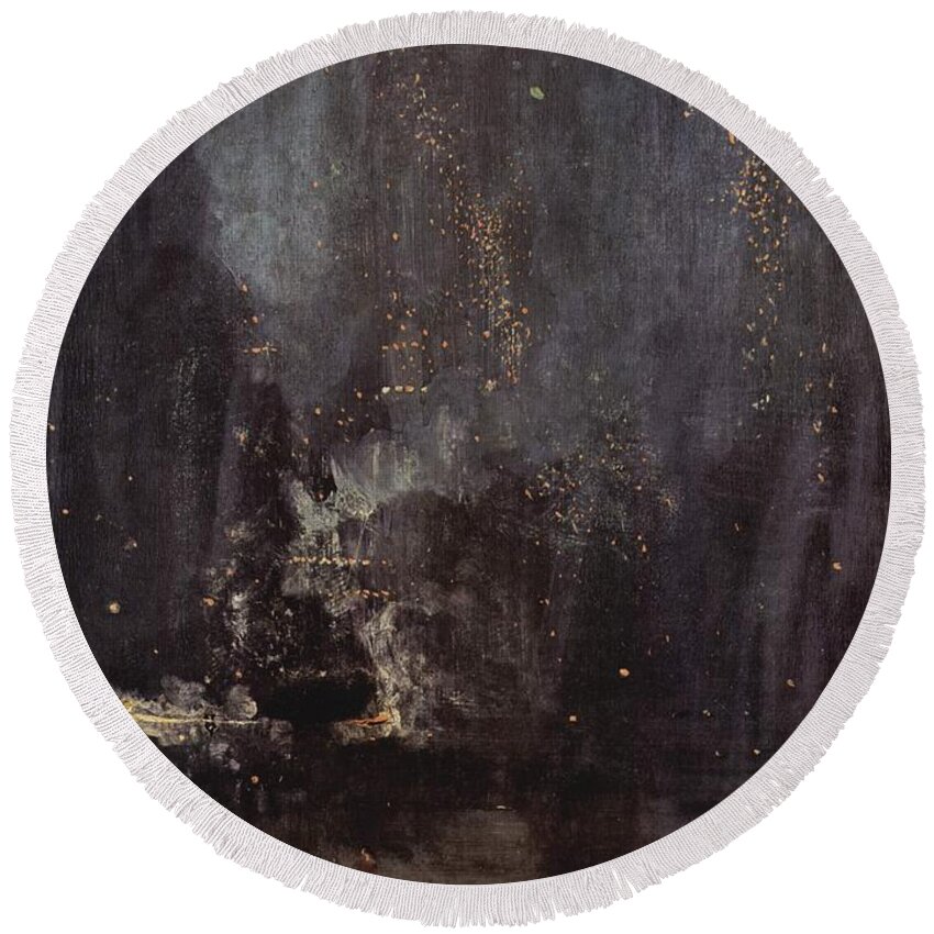 James Mcneill Whistler Round Beach Towel featuring the painting Nocturne in Black and Gold by MotionAge Designs
