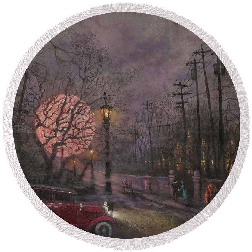Full Moon Round Beach Towel featuring the painting Nocturne In Lavender by Tom Shropshire