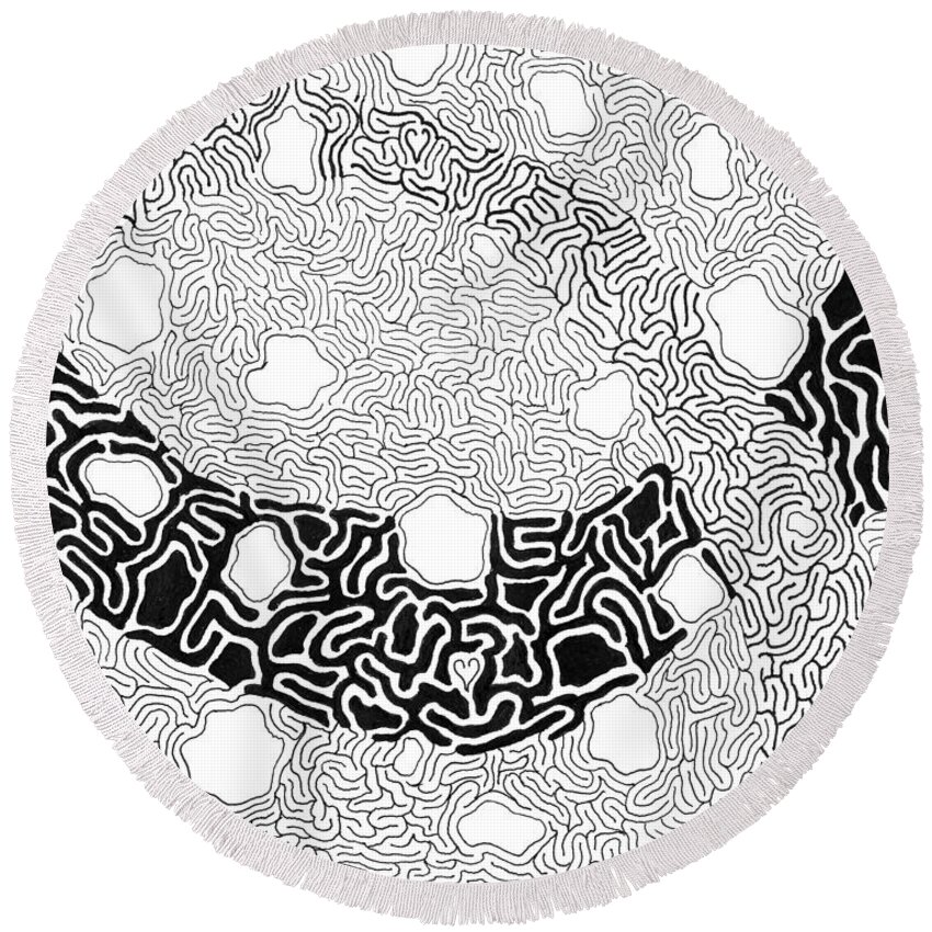 Abstract Round Beach Towel featuring the drawing Noetic by Steven Natanson