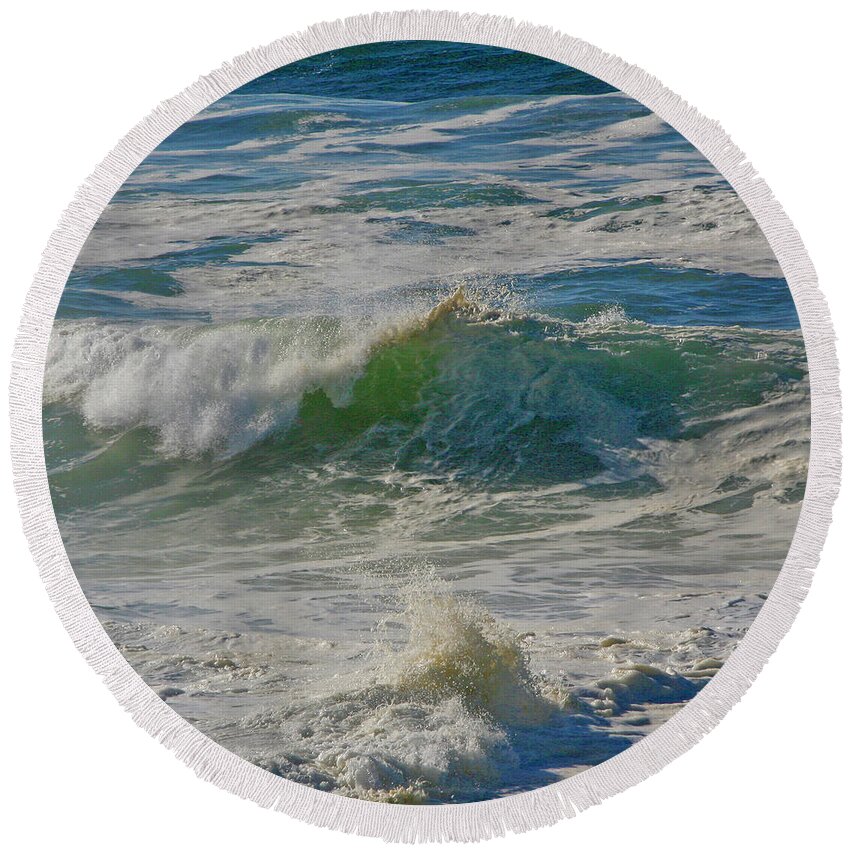 Waves Round Beach Towel featuring the photograph North Beach Day by Joyce Creswell