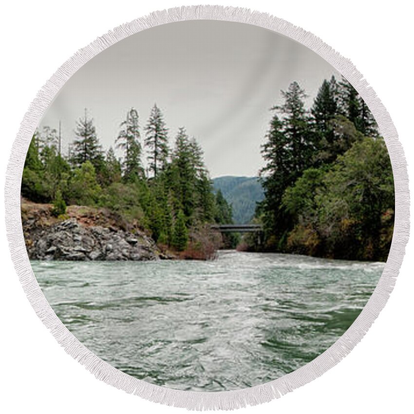 Del Norte County Round Beach Towel featuring the photograph North Fork and Middle Fork of Smith River by Betty Depee