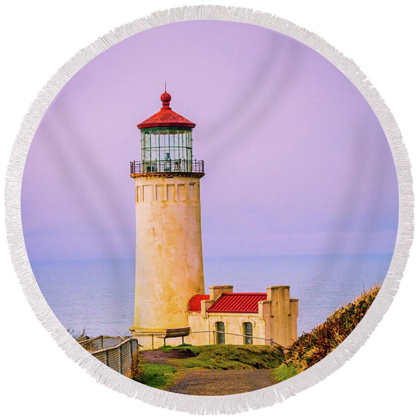 North Head Round Beach Towel featuring the photograph North Head Lighthouse by Bryan Carter
