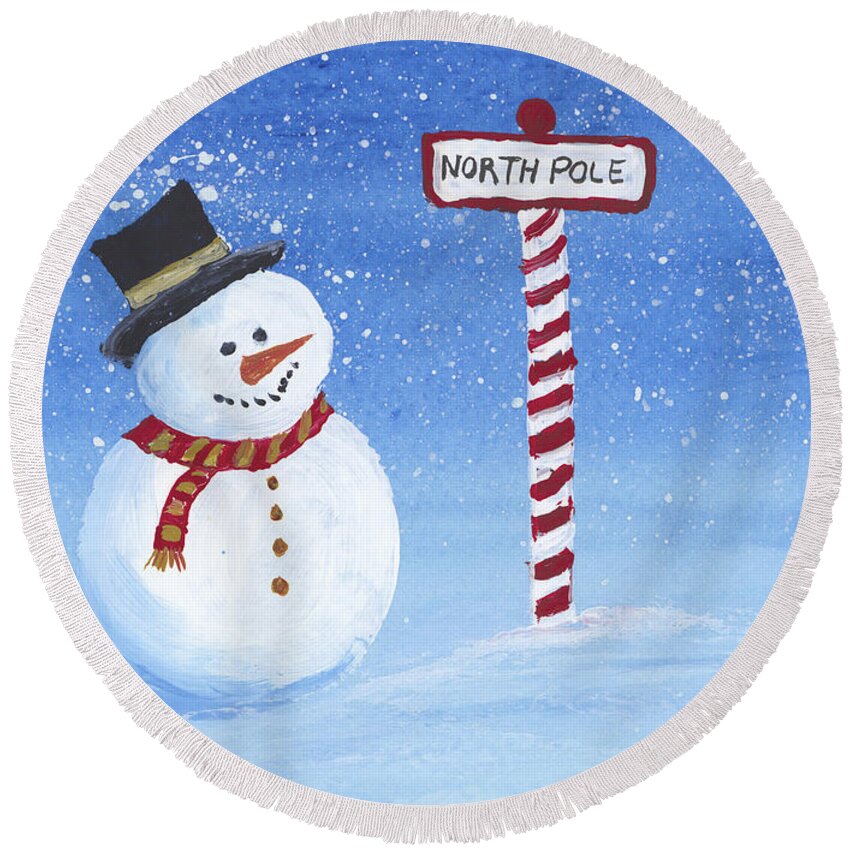 Darice Round Beach Towel featuring the painting North Pole by Darice Machel McGuire