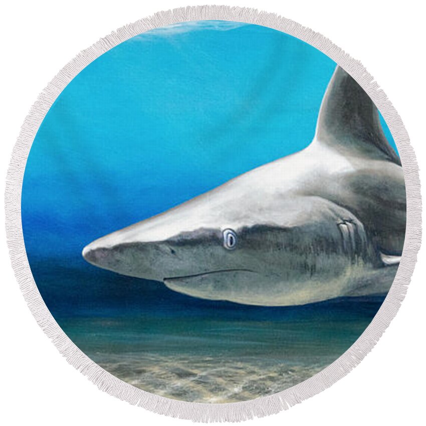 Shark Round Beach Towel featuring the painting North Shore Sandbar by Joan Garcia