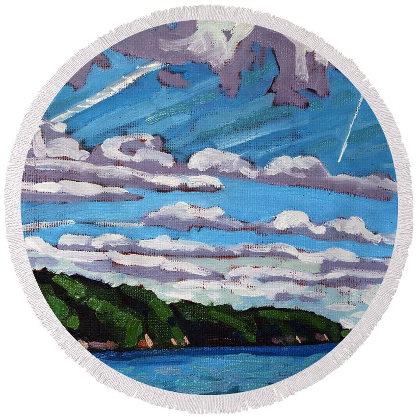 Westport Round Beach Towel featuring the painting North Shore Stratocumulus Streets by Phil Chadwick