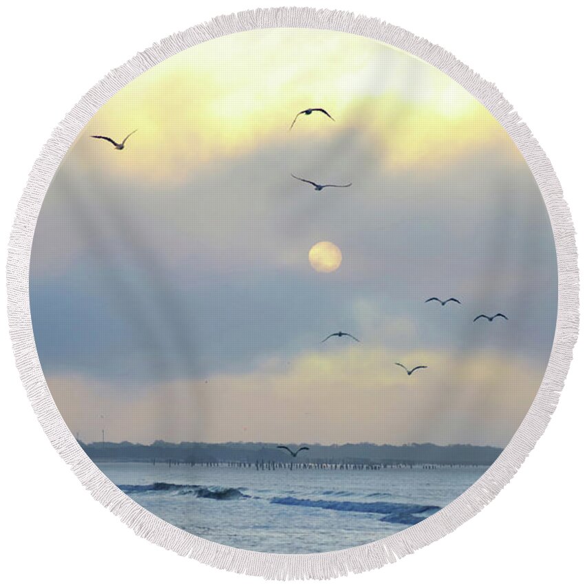 Sunrise Round Beach Towel featuring the photograph North Wildwood Beach by Bill Cannon