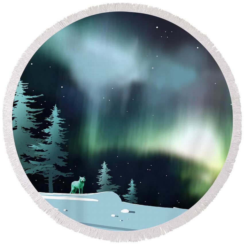Animal Round Beach Towel featuring the painting Northern Lights by Paul Sachtleben