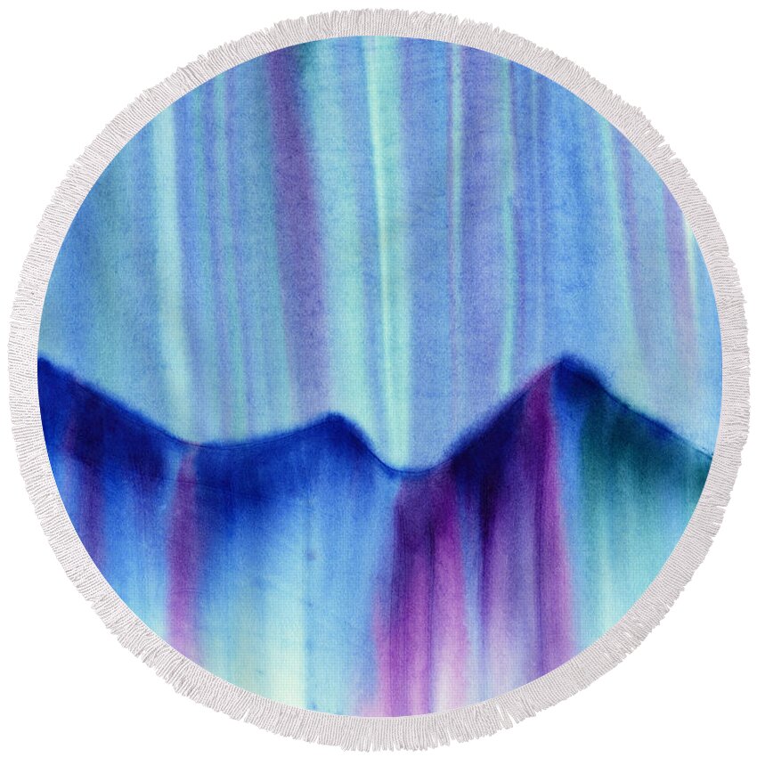 Abstract Round Beach Towel featuring the painting Northern Mountain Lights by Hakon Soreide