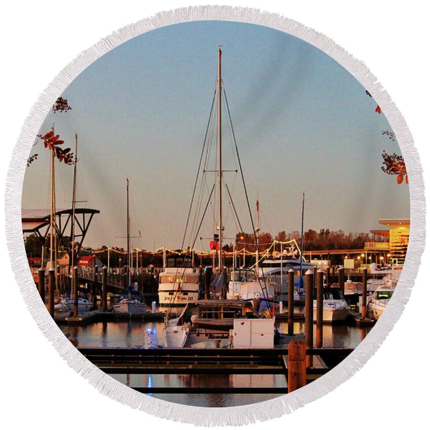 Port City Round Beach Towel featuring the photograph Northern Riverfront by Cynthia Guinn