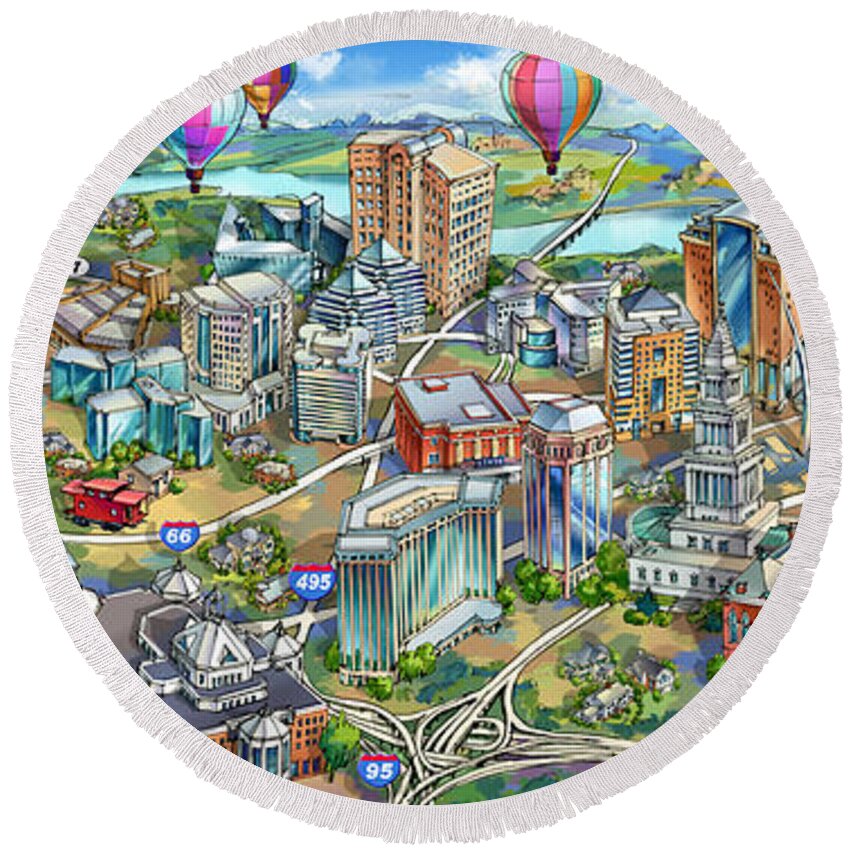 Northern Virginia Round Beach Towel featuring the painting Northern Virginia Map Illustration by Maria Rabinky