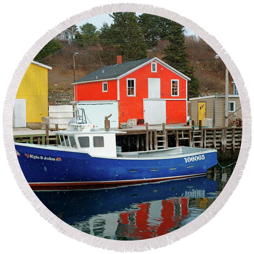 Canada Round Beach Towel featuring the photograph Northwest Harbour, Nova Scotia, Canada in winter by Gary Corbett