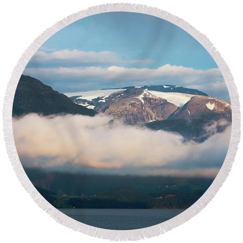 Norway Round Beach Towel featuring the photograph Norway Fjord Innvikfjorden by Andy Myatt